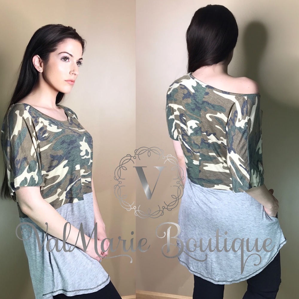 LAST 1- Color Block Camo Top - Picture 3 of 6
